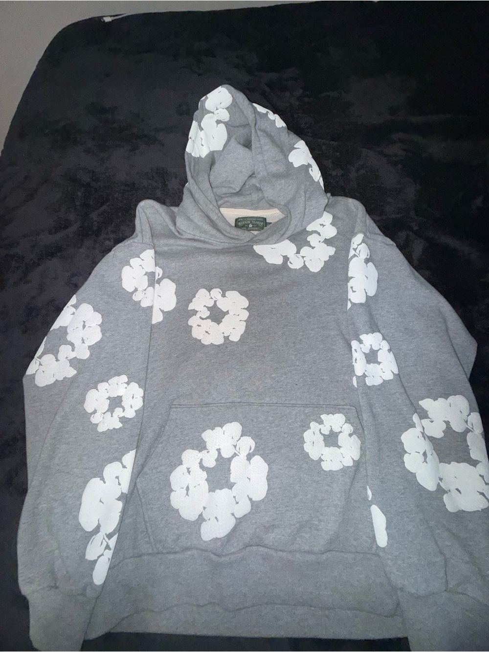 Women's Gray Floral Print Hooded Sweater - Cozy Pullover